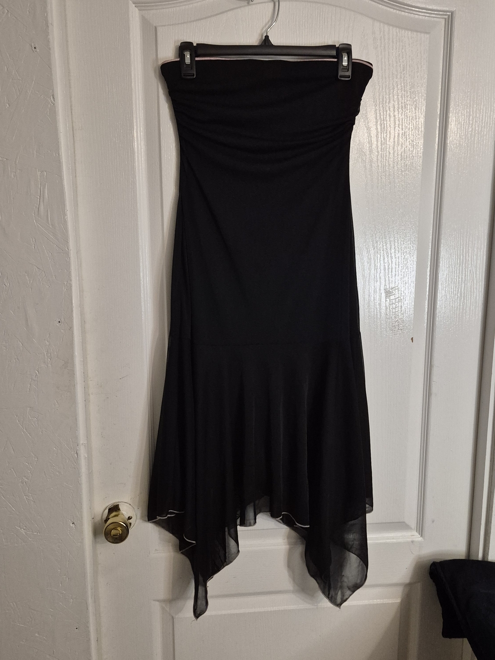 Taunt Black Strapless Asymmetrical Handkerchief-Hem Dress